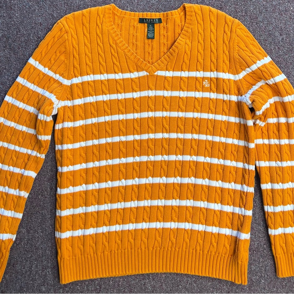 Ralph Lauren women’s V-Neck Sweater in Orange and White
